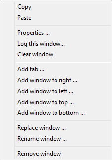 Screenshot of the debugger's Window context menu