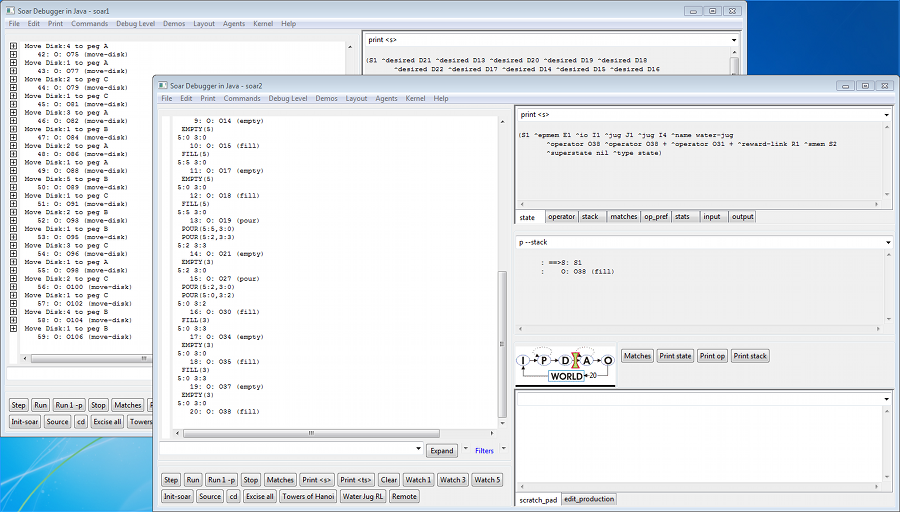 Screenshot showing multiple debugger windows, one per agent
